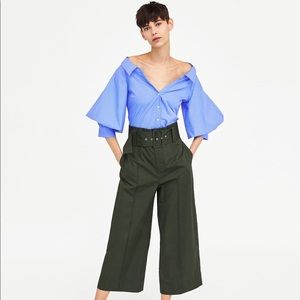 NWT Zara wide open neck blouse with puffy sleeves